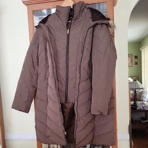 JONES NEW YORK Women's Brown Quilted Coat